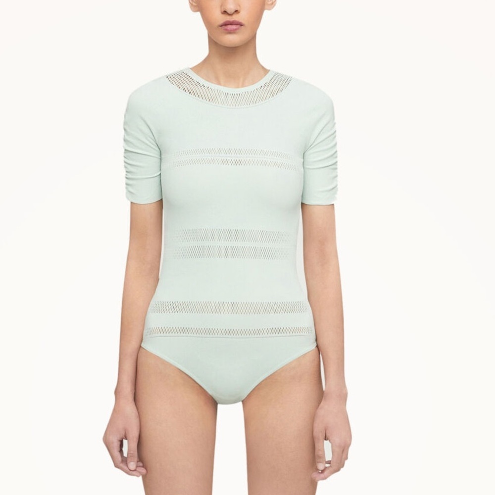 NWT! Wolford Aqua Bodysuit, Size S, Mint Color, Net Lines Body